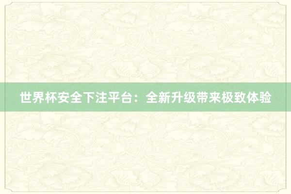 世界杯安全下注平台：全新升级带来极致体验